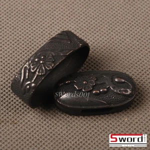 Antique Flower Zinc Alloy Kashira Fuchi Butt Cap Hilt Collar For Japanese Sword - Picture 1 of 3