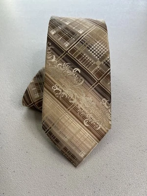 Stacy Adams Brown Plaid/Floral Pattern 100% Microfiber Handmade Designer Tie - Image 1 of 4