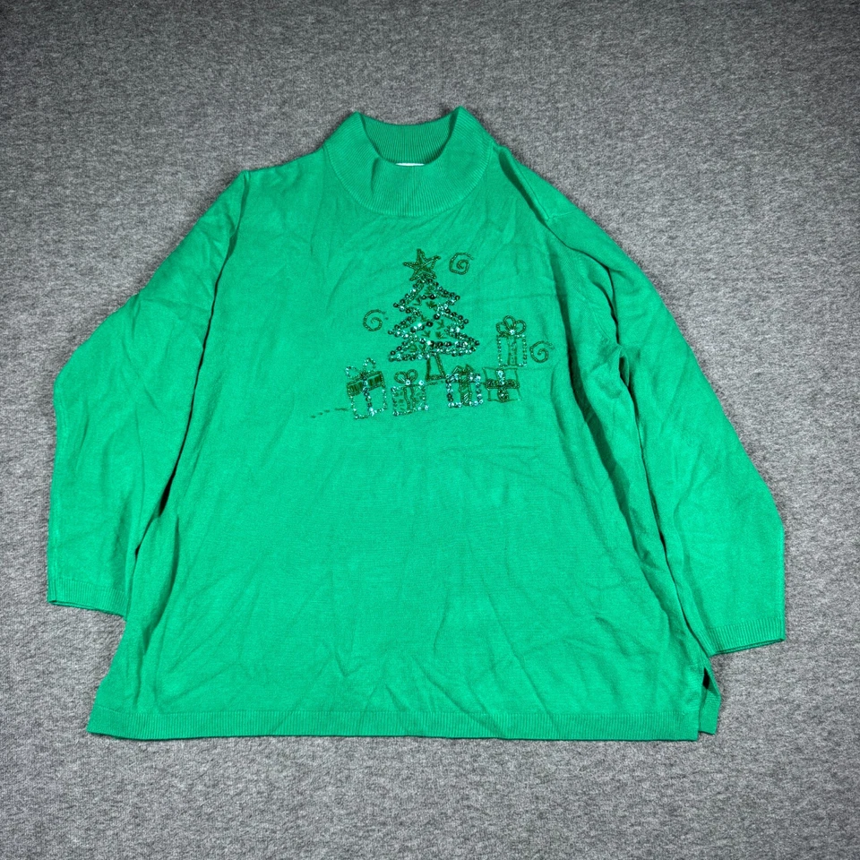 Quacker Factory Embellished Christmas Sweater Womens Plus 3X Green - Image 1 of 4