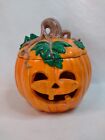 Ceramic Halloween Orange Pumpkin Happy Jack O Lantern Light Up Decor 