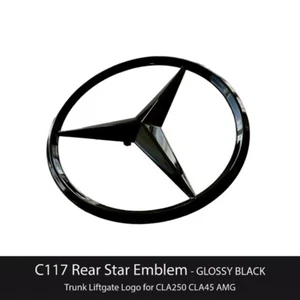 W117 CLA Mercedes GLOSS BLACK Star Emblem Rear Trunk Lid Logo Badge AMG CLA250 - Picture 1 of 6