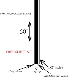 5" x 60" w/1/2" Sides Racing Stripe Vinyl Decal for Cars, Trucks, Autos, RV's - Foto 1 di 2