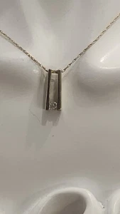 Modernist Geometric 10K Natural Diamond Pendant On a Solid Gold 18" Wheat Chain  - Picture 1 of 10