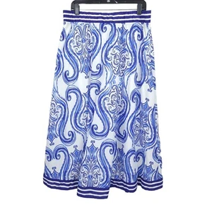 Soft Surroundings Blue Paisley Full Midi Skirt Womens Size Petite M Lined Cotton - Picture 1 of 9