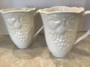 Lenox Stoneware Mug Embossed Pears and Grapes 2 each Microwave/Dishwasher safe - Picture 1 of 3