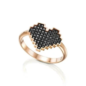 Cluster Heart Wedding Ring 1 Ct Black Simulated Diamond 14k Rose Gold Plated - Picture 1 of 3