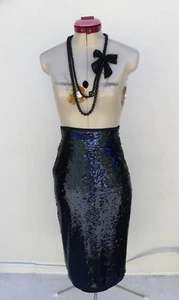 PREVIEW Navy Blue Sequin SKIRT Size Aus 6 Pencil Straight Cocktail Party Evening - Bild 1 von 6