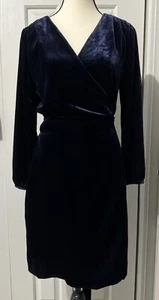 J Crew Women’s Blue Velvet Wrap Dress Knee Length 3/4 Sleeve Sz 6 New w/tags - Picture 1 of 20