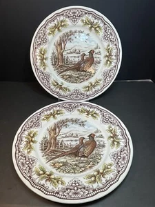 Royal Stafford 2 Pheasant 11” Dinner Plates Victorian English Transferware - Picture 1 of 11
