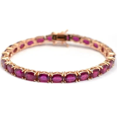 Natural Ruby Bracelet 14K Rose Gold Plating Sterling 925 Silver Tennis Bracelet - Image 1 of 4