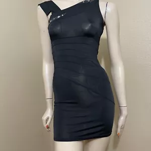 Women’s Black Polyester Casual Cocktail Open Slim Stretch Beaded Size S Sundress - Picture 1 of 12