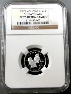 1991 PLATINUM CANADA $75 WILDLIFE SNOWY OWLS NGC PROOF 70 ULTRA CAMEO - Picture 1 of 3