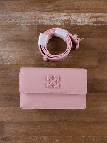 OFF WHITE Borsa da cintura in pelle Jitney rosa chiaro BIANCO SPORCO con frecce logo autentica nuova con etichette