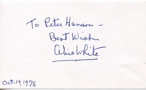 ALICE WHITE Vintage Original AUTOGRAPH Oct 19, 1978 PETER HANSON Collection - Picture 1 of 2