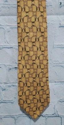 ERMENEGILDO ZEGNA Silk Tie -  Yellow Gold Brown Geometric Chain Links - Italy - Image 1 of 4