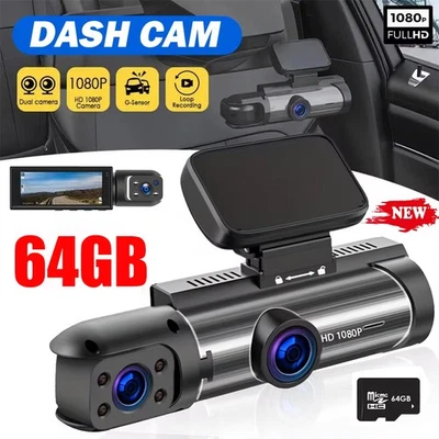 1080P G-Sensor Car Dash Cam Recorder Dual Lens DVR Camera Video with 64GB Card - Image 1 of 4
