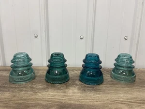Lot Of 4 2 Hemingray 2 Whitall Tatum 42 Aqua Blue Glass Insulators - Picture 1 of 14