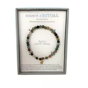 Bracciale Agata Rituale Essenziale Pietra Vera Placcata Oro 18K Sterling Charm - Foto 1 di 8
