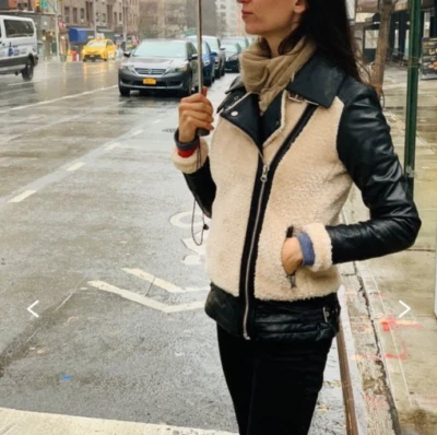 Chaqueta Sherpa AVIADOR Pizarra y Sauce Cuero Negro Imitación Talla Pequeña Foto 1 de 4