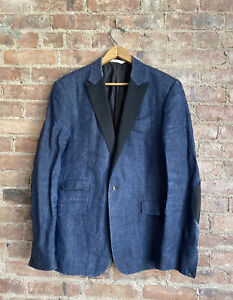 Rag & Bone Men’s Jacket, Sz 40, 100% Linen Indigo Wash, Tuxedo Lapels