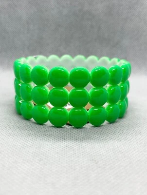 Linda Pulsera de Plástico Círculo Tres Filas Colores Neón Vibrante Rosa Caliente Amarillo Verde Foto 1 de 4