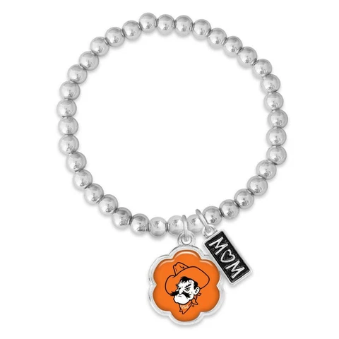 Oklahoma State Cowboys Mom Hazel Silver Beaded Stretch Bracelet Jewelry OSU Gift Cover