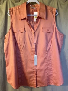 Van Heusen Sleeveless Collared Button Down Woman’s Top Coral Size XXL NWT - Picture 1 of 4