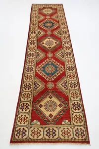 10 ft Hallway Tribal Kazak Runner Rug Afghan Hand Knotted 100% Wool Bedroom Rug - Picture 1 of 10
