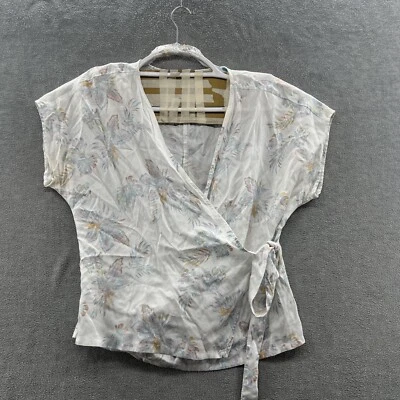 Eddie Bauer Blusa Top Floral Tencell Lylocell Blanco Manga Corta Talla S Foto 1 de 4