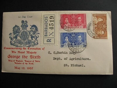 Barbados KGVI coronation FDC registered Sc 190-2 - Image 1 of 2