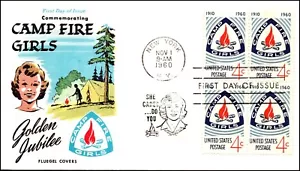 Scott 1167 4 centavos Camp Fire Girls Fluegel FDC bloque plantado sin dirección 1167-13 - Imagen 1 de 2