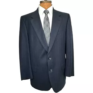 Burberrys Stripe Blazer Suit Jacket Mens 44L Blue Sport Coat Pure Wool - Picture 1 of 8