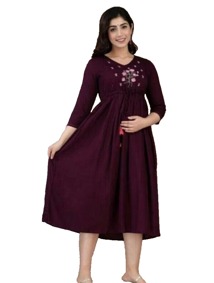 Nursing gown breast feeding maternity classic dress with zip & lace size  L - Image 1 of 3