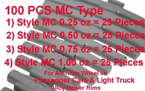 100 Pcs ASSORTMENT CLIP-ON WHEEL WEIGHT BALANCE MC STYLE 0.25 0.50 0.75 1.00 oz - Picture 1 of 11