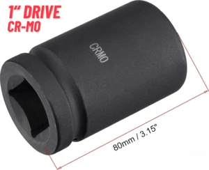 1'' Drive Impact Socket, CR-MO, 80mm Length Deep Socket, 6 Point, Metric 26-50mm - Picture 1 of 2