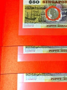 RARO 1990 Singapur $50 polímero P-30 A prefijo ""Conmemorativo"" x 3 carreras gema unc - Imagen 1 de 10