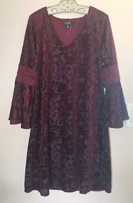 Spense Women’s Velvet & Lace Dress Bell Sleeve Sz 6 Burgundy - Image 1 of 4