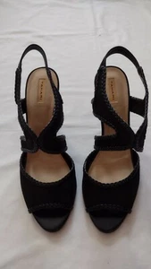 EUC Tahari Women’s Lauren Leather Black Braided Trim Sandals Heels  Size 11 - Picture 1 of 5