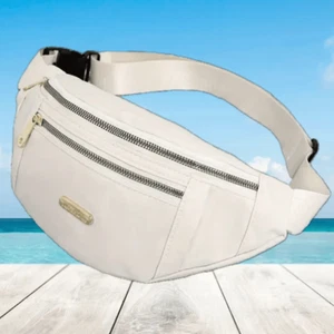 NWT Gorgeous White off /Ivory Nylon Sling Bag Fanny Pack with double gold zipper - Picture 1 of 12