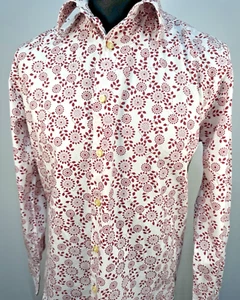 Peter Werth Mens Long Sleeved Floral Shirt Size Large Cotton Red - Picture 1 of 12