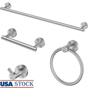 Bathroom Accessories Set Stainless Steel Towel Bar Toilet Paper Holder Hook Rack - Picture 1 of 8