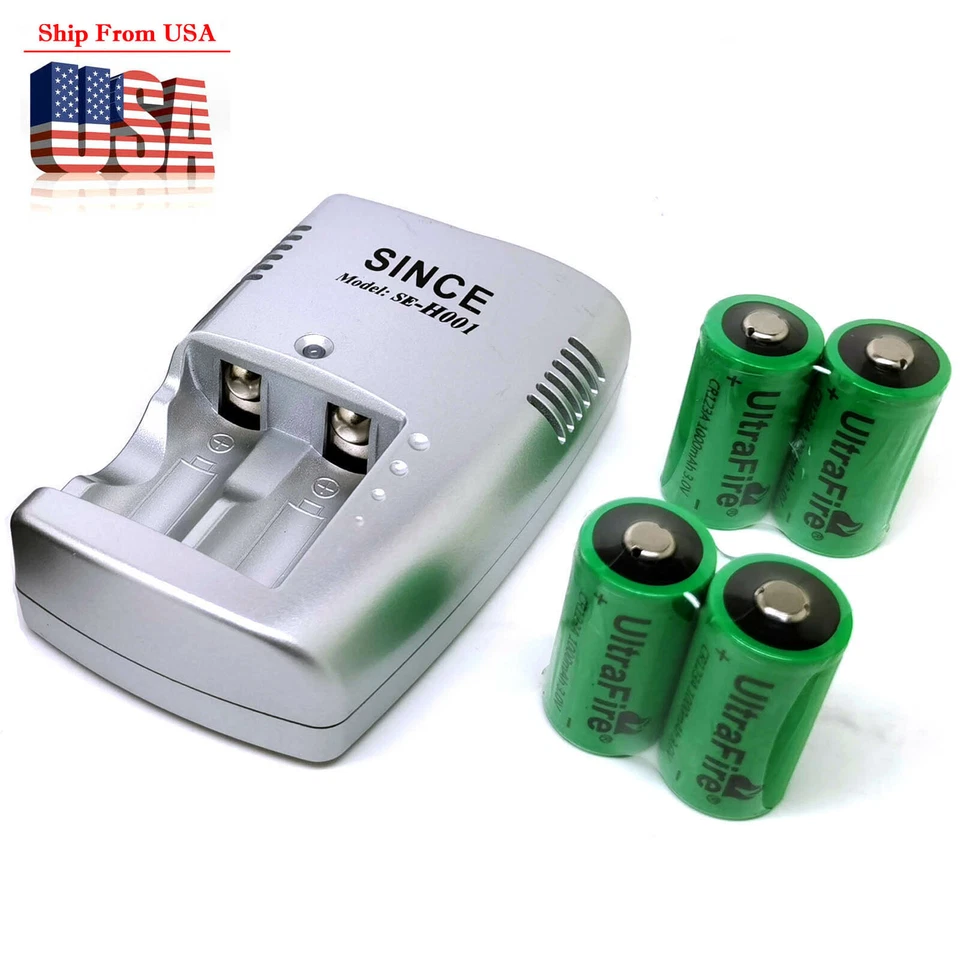 3V 1000mAh CR123A 17335 17345 Lithium Rechargeable Batteries w/ Battery Charger - Image 1 of 1