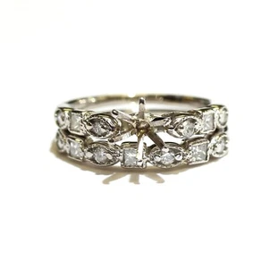14k white gold .54ct semi mount diamond engagement ring wedding band set 5.2g 6 - Imagen 1 de 9