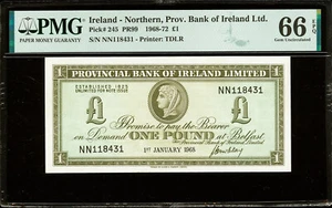 Northern Ireland One Pound 1968 Pick-245 GEM UNC PMG 66 EPQ - Picture 1 of 2