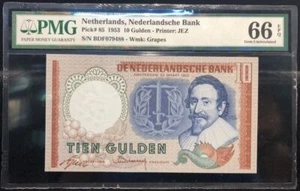 PMG 66 Netherlands 1953 Banknote 10 Gulden EPQ - Picture 1 of 2