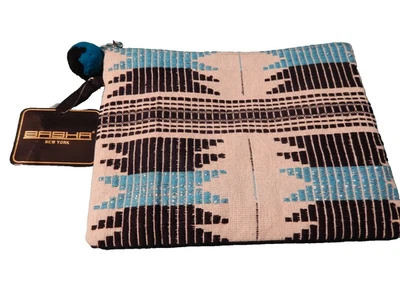 SASHA NEW YORK MUJER MONEDERO BOLSO DE MANO AZUL NEGRO TOSTADO 11" X 8" Foto 1 de 4