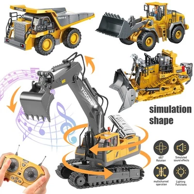 2.4G 9/11CH RC Excavator Bulldozer Construction Toys Remote Control Crawler Gift - Image 1 of 4
