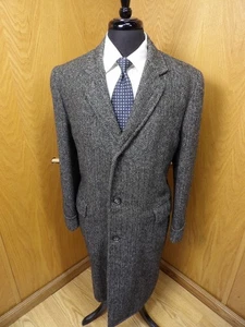 Websters Harris Tweed Overcoat Top Coat Winter Coat 40r Gray Herringbone  C#10 - Picture 1 of 5