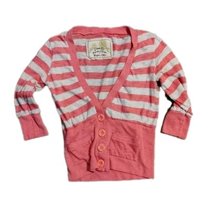 Women's Pink & White Striped Poof for the Planet Light Weight Cardigan Sz Small - Picture 1 of 3