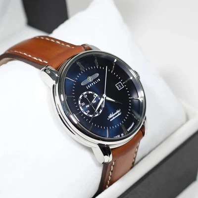 Zeppelin Atlantic Automatic Blue Dial Brown Leather Strap Men's Watch 8470-3 - Image 1 of 4